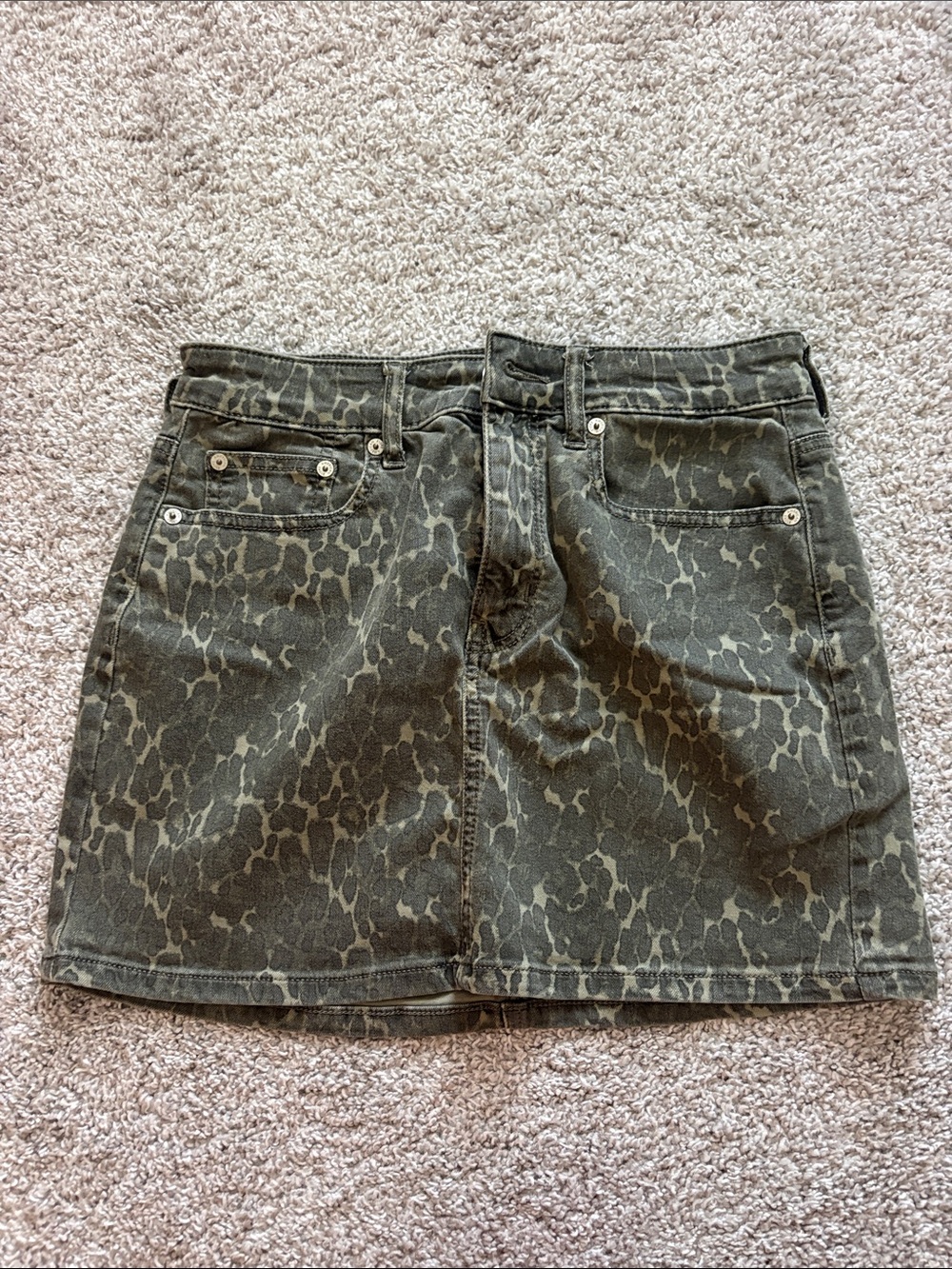 American Eagle Outfitters Olive Green Animal-Print Denim Mini Skirt